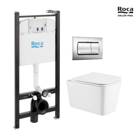 BASTIDOR ROCA ACTIVE CON CISTERNA EMPOTRADA Y PULSADOR PVC cromo brillo y WC suspendido TREND 49CM VORTEX DE KP
