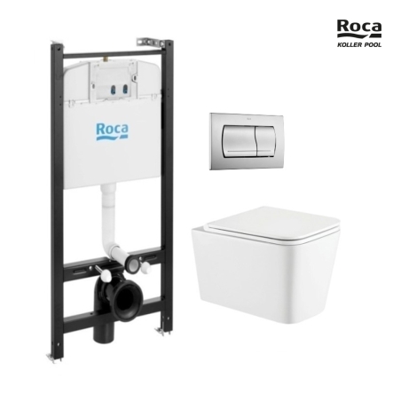 BASTIDOR ROCA ACTIVE CON CISTERNA EMPOTRADA Y PULSADOR PVC cromo Mate y WC suspendido TREND 49CM VORTEX DE KP