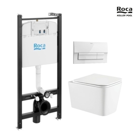 BASTIDOR ROCA ACTIVE CON CISTERNA EMPOTRADA Y PULSADOR BLANCO BRILLO NEW y WC suspendido TREND 49CM VORTEX DE KP