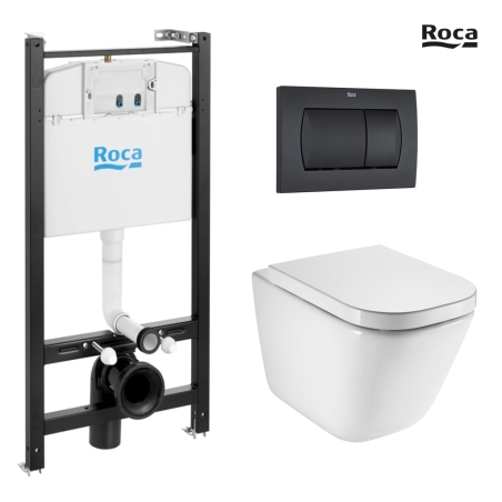 BASTIDOR ROCA ACTIVE PACK CISTERNA EMPOTRADA Y PULSADOR NEGRO MAT CON INODORO SUSPENDIDO ROCA THE GAP CON SISTEMA RIMLESS