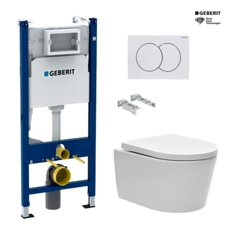 Bastidor GEBERIT Duofix pack cisterna empotrada y pulsador DELTA 01 bl con inodoro suspendido Rim-ex Brevis bl br de SAT