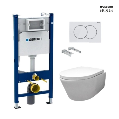 Bastidor GEBERIT Duofix pack cisterna empotrada y pulsador DELTA 01 blanco br con inodoro suspendido Rimless CROMA bl br AQUA