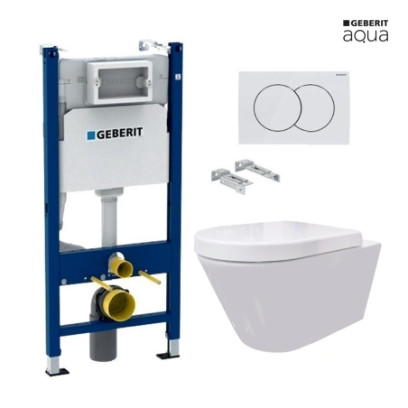 BASTIDOR GEBERIT DUOFIX CISTERNA EMPOTRADA Y PULSADOR DELTA 01 BLANCO BR CON INODORO SUSPENDIDO Rim-ex Avangard blanco br AQUA