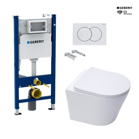Bastidor GEBERIT Duofix pack cisterna empotrada y pulsador DELTA 01 blanco con inodoro suspendido Rim-ex Infinitio blanco br SAT