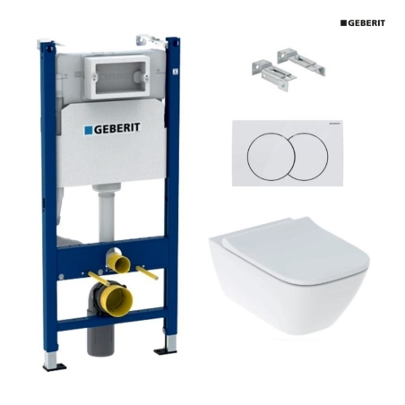 Bastidor GEBERIT Duofix pack cisterna empotrada y pulsador DELTA 01 blanco br con inodoro suspendido Smyle Square de Geberit