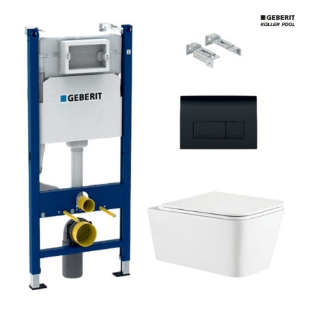 Bastidor GEBERIT Duofix pack cisterna empotrada y pulsador DELTA 50 BLACK CON INODORO SUSP. TREND BLANCO VORTEX KP