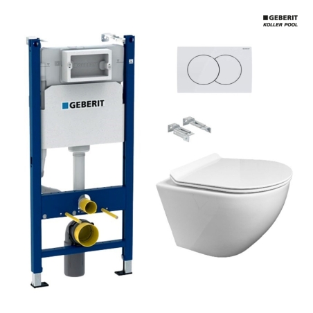 Bastidor GEBERIT Duofix pack cisterna empotrada y pulsador DELTA 01 bl C/ WC suspendido KP ROUND SMART Bl Tornado 3.0 Tapa Fina