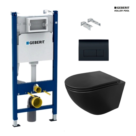 Bastidor GEBERIT Duofix pack cisterna empotrada y pulsador DELTA 50 NG BR con WC suspendido KP ROUND SMART NEGRO Tornado 3.0