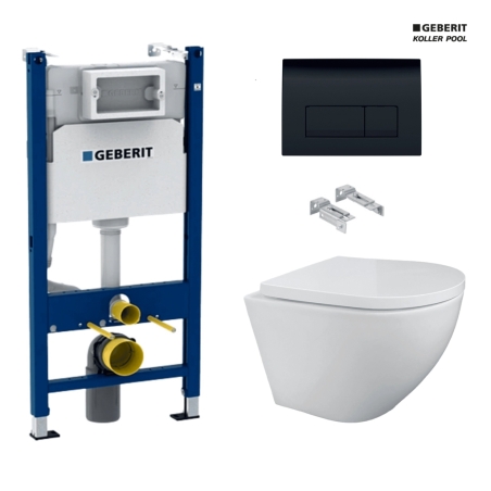 Bastidor GEBERIT Duofix pack cisterna empotrada y pulsador DELTA 50 NG BR con WC suspendido KP ROUND SMART Blanco Tornado 3.0