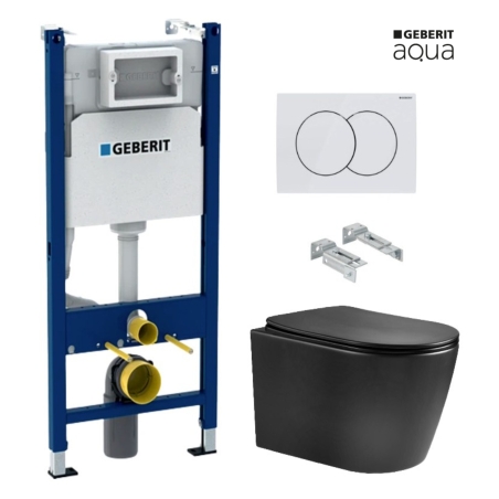 BASTIDOR GEBERIT PACK CISTERNA EMPOTRADA Y PULSADOR DELTA 01 BLANCO BR CON INODORO SUSPENDIDO NEBULA BLACK MATE RIMLESS