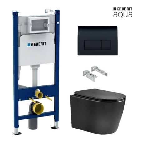 BASTIDOR GEBERIT DUOFIX PACK CISTERNA EMPOTRADA Y PULSADOR DELTA 50 NEG BR CON INODORO SUSPENDIDO NEBULA BLACK MATE RIMLESS