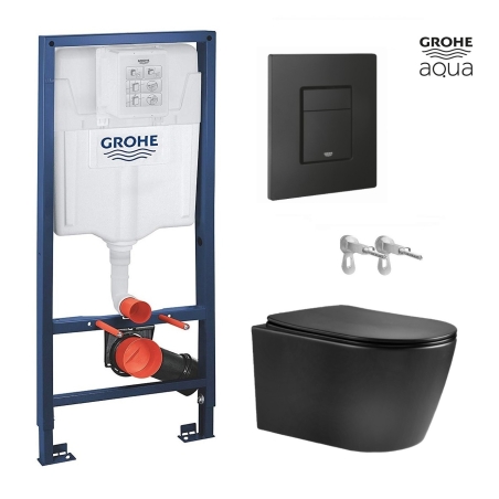 BASTIDOR GROHE PACK CISTERNA EMPOTRADA Y PULSADOR EVEN NEGRO MAT CON INODORO SUSPENDIDO NEBULA BLACK MATE RIMLESS