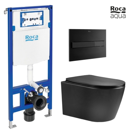 BASTIDOR ROCA DUPLO ONE PACK CISTERNA EMPOTRADA Y PULSADOR PL7 NEGRO MAT CON INODORO SUSPENDIDO NEBULA BLACK MATE RIMLESS
