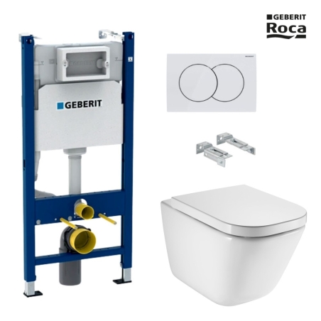 BASTIDOR GEBERIT PACK CISTERNA EMPOTRADA Y PULSADOR DELTA 01 BLANCO BR CON INODORO SUSPENDIDO ROCA THE GAP CON SISTEMA RIMLESS