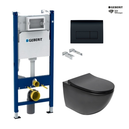 Bastidor GEBERIT Duofix pack cisterna empotrada y pulsador DELTA50 negro con WC suspendido Rim-ex Infinitio negro de 54cm SAT