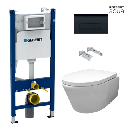 BASTIDOR GEBERIT DUOFIX CISTERNA EMPOTRADA Y PULSADOR DELTA 50 NEGRO BR CON INODORO SUSPENDIDO Rim-ex Avangard blanco br AQUA