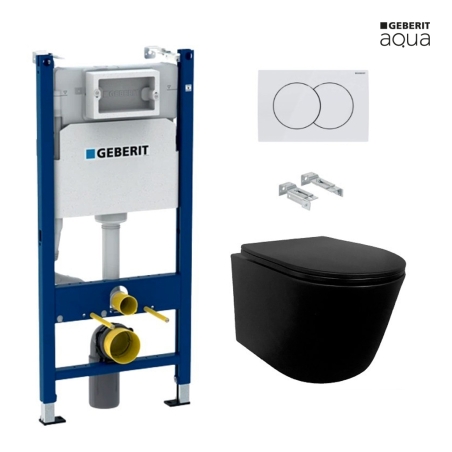 BASTIDOR GEBERIT PACK CISTERNA EMPOTRADA Y PULSADOR DELTA 01 BLANCO BR CON INODORO SUSPENDIDO RIMLESS MIRAGE NEGRO MATE 48CM