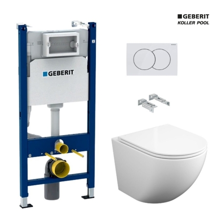 BASTIDOR GEBERIT PACK CISTERNA EMPOTRADA Y PULSADOR DELTA 01 BL CON INODORO SUSPENDIDO ROUND SMART 52cm TOR 3 CON ASIENTO FINO