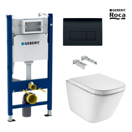 BASTIDOR GEBERIT PACK CISTERNA EMPOTRADA Y PULSADOR DELTA 50 NEGRO BR CON INODORO SUSPENDIDO ROCA THE GAP CON SISTEMA RIMLESS