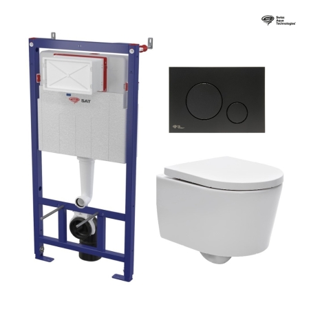 Bastidor SAT cisterna empotrada y pulsador negro mate con inodoro suspendido Rim-ex Brevis blanco