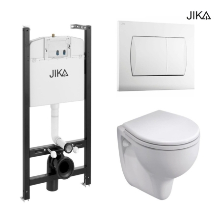 Bastidor Jika pack cisterna empotrada y pulsador Blanco brillo con inodoro suspendido Kolo Rekord