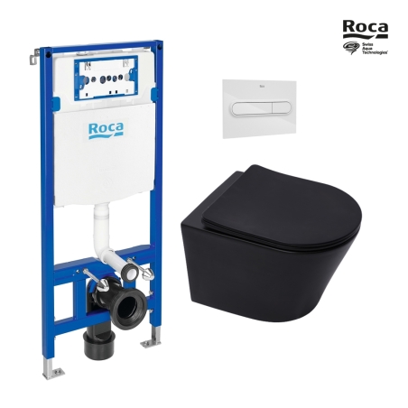 BASTIDOR ROCA DUPLO PACK CISTERNA EMPOTRADA Y PULSADOR PL1 DUAL BL BR CON WC SUSPENDIDO RIM-EX INFINITIO NEGRO MAT 48cm DE SAT