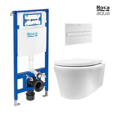 BASTIDOR ROCA DUPLO CISTERNA EMPOTRADA Y PULSADOR PL7 BLANCO MATE CON INODORO SUSPENDIDO Rimless Lia blanco br AQUA