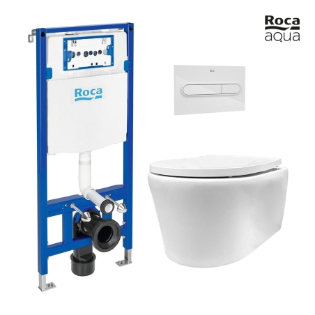 BASTIDOR ROCA DUPLO CISTERNA EMPOTRADA Y PULSADOR PL1 DUAL BLANCO BR CON INODORO SUSPENDIDO Rimless Lia blanco br AQUA