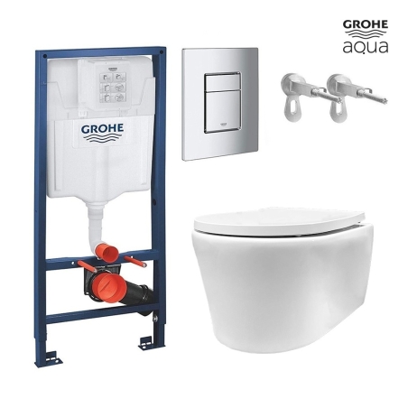 BASTIDOR GROHE CISTERNA EMPOTRADA Y PULSADOR CROMO BR CON INODORO SUSPENDIDO Rimless Lia blanco br AQUA