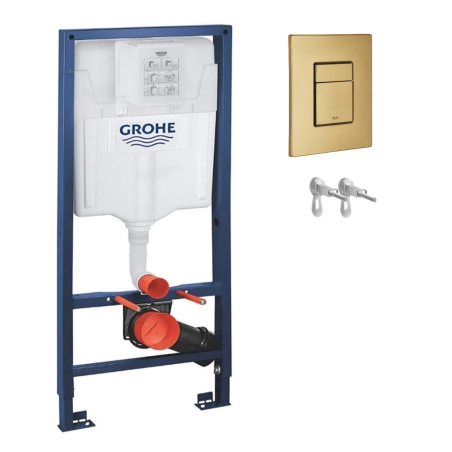 Cisterna empotrada Kit completo Rapid SL Grohe. Bastidor y pulsador SKATE Oro Cepillado con anclajes