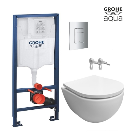 Pack Bastidor Grohe Cisterna Empotrada y Pulsador Cromo Br + WC Suspendido SWISS Blanco Br Rimless Soft-Close