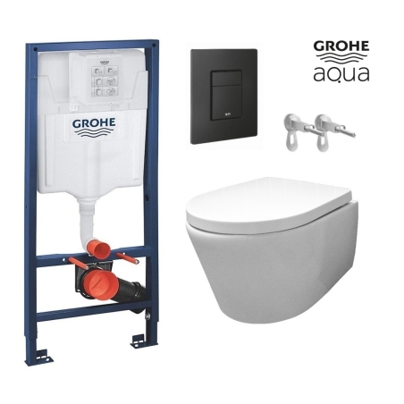 BASTIDOR GROHE CISTERNA EMPOTRADA Y PULSADOR EVEN NEGRO MAT CON INODORO SUSPENDIDO Rimless Avangard blanco br AQUA