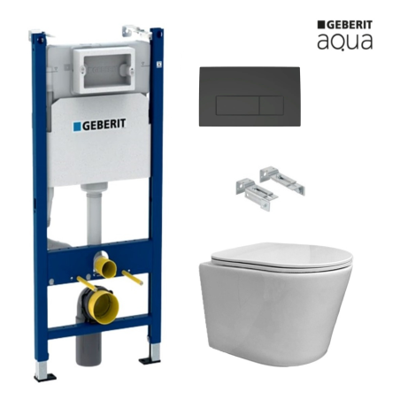 BASTIDOR GEBERIT PACK CISTERNA EMPOTRADA Y PULSADOR DELTA 50 NEGRO CON INODORO SUSPENDIDO RIMLESS OASIS BLANCO MATE 48CM