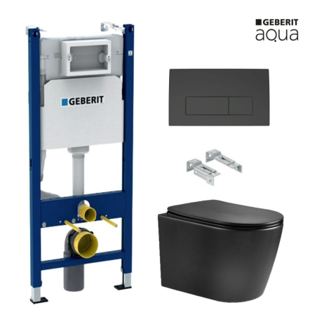 BASTIDOR GEBERIT DUOFIX PACK CISTERNA EMPOTRADA Y PULSADOR DELTA 50 NEG MAT CON INODORO SUSPENDIDO NEBULA BLACK MATE DE AQUA