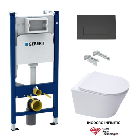 BASTIDOR GEBERIT PACK CISTERNA EMPOTRADA Y PULSADOR DELTA 50 NEG CON WC SUSPENDIDO RIM-EX INFINITIO BLANCO MATE 48cm DE SAT