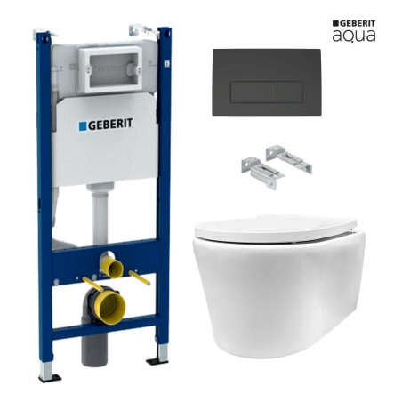 BASTIDOR GEBERIT DUOFIX CISTERNA EMPOTRADA Y PULSADOR DELTA 50 NEGRO MAT CON INODORO SUSPENDIDO Rim-ex Lia blanco br AQUA