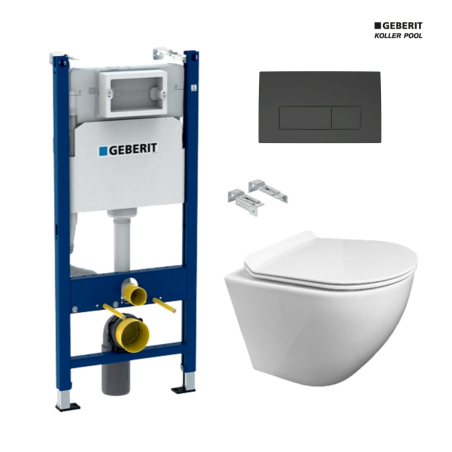 Bastidor GEBERIT Duofix pack cisterna empotrada y pulsador DELTA 50 NG C/ WC suspendido KP ROUND SMART Bl Tornado 3.0 Tapa Fina