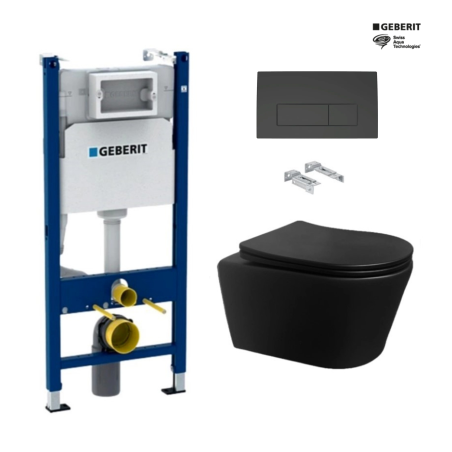 Bastidor GEBERIT Duofix pack cisterna empotrada y pulsador DELTA 50 Neg mat con inodoro suspendido Rim-ex Brevis Neg Mat de SAT