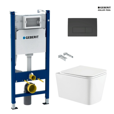 Bastidor GEBERIT Duofix pack cisterna empotrada y pulsador DELTA 50 negro mate CON INODORO SUSP. TREND BLANCO VORTEX KP