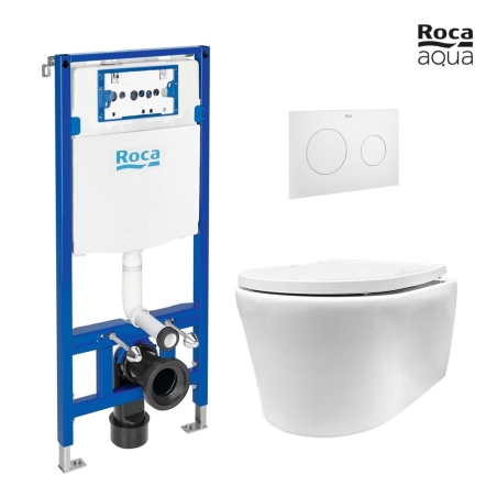 BASTIDOR ROCA DUPLO CISTERNA EMPOTRADA Y PULSADOR PL10 BLANCO MATE CON INODORO SUSPENDIDO Rimless Lia blanco br marca AQUA