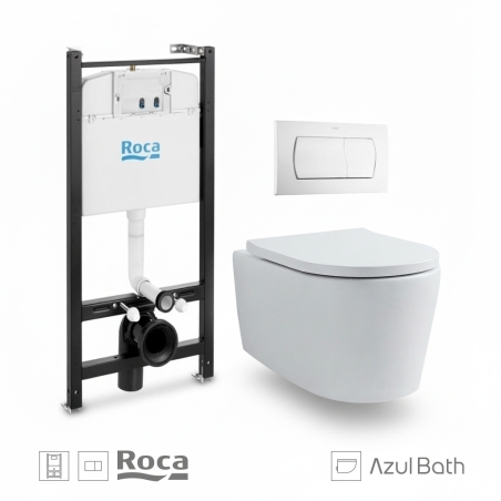 Bastidor empotrado ROCA Active Pack con cisterna y pulsador bl br, con inodoro suspendido Tornado LIA blanco de AzulBath