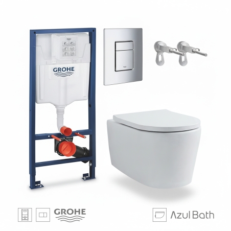 Bastidor empotrado GROHE Pack con cisterna y pulsador cromo br, con inodoro suspendido Rimless LIA blanco de AzulBath