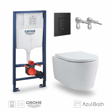 Bastidor empotrado GROHE Pack con cisterna y pulsador Even negro mat, con inodoro suspendido Rimless LIA blanco de AzulBath