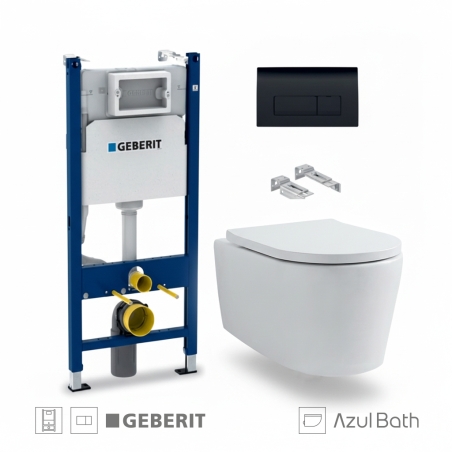 Bastidor empotrado GEBERIT Duofix Pack con cisterna y pulsador Delta 50 neg mat, con inodoro suspendido Rimless LIA de AzulBath