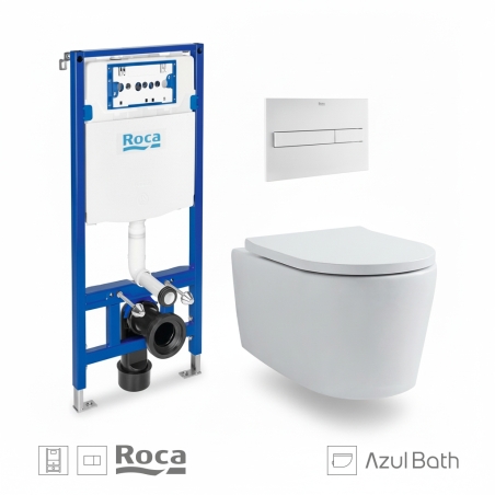 Bastidor empotrado ROCA Duplo Pack con cisterna y pulsador PL7 bl mat, con inodoro suspendido Rimless LIA de AzulBath