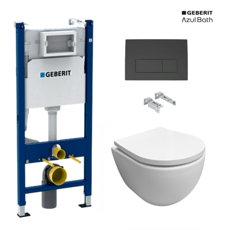 Pack cisterna Geberit Duofix UP100 con pulsador Delta 50 negro mate y WC suspendido Swiss soft-close marca AzulBath