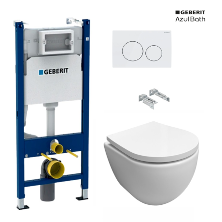 Pack cisterna Geberit Duofix UP100 con pulsador Delta 20 Blanco Alpino y WC suspendido Swiss soft-close marca AzulBath