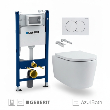Pack GEBERIT Duofix con cisterna empotrada, pulsador Delta 20 y WC suspendido Rimless LIA Soft-close marca AzulBath