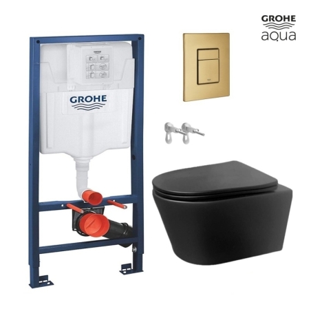Bastidor GROHE pack cisterna empotrada y puls SKATE Oro Cepillado con inodoro suspendido Tornado Lia Ekovia negro mate AzulBath