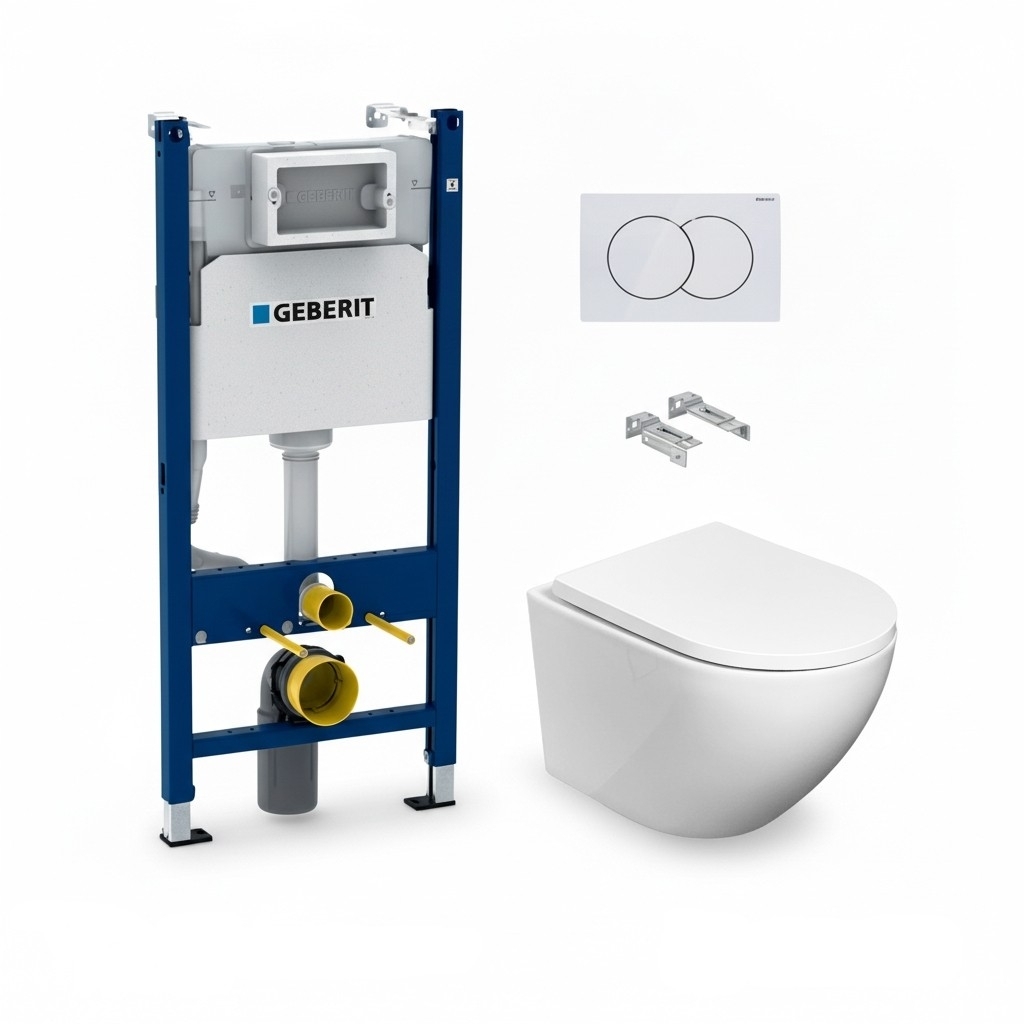 BASTIDOR GEBERIT PACK CISTERNA EMPOTRADA Y PULSADOR DELTA 01 BL CON INODORO SUSPENDIDO ROUND SMART 52cm TOR 3 TAPA ENV.MARCA KP